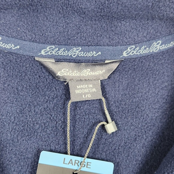 Eddie Bauer Sweater Men Large Gray Navy Blue Snap Fleece Pullover Retro Logo NEW - Picture 6 of 11